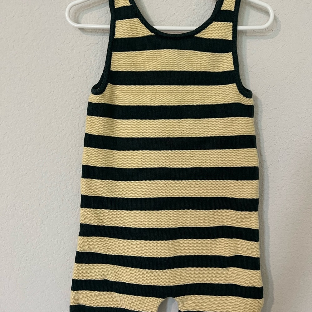 Misha And Puff Striped Knit Romper - Black and Cream